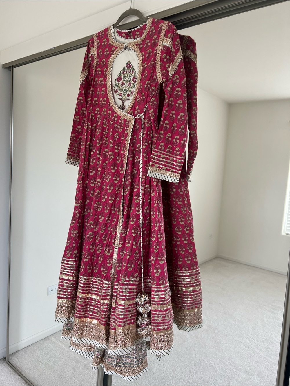 Desi Embroidered Women's Dress Pink and Green